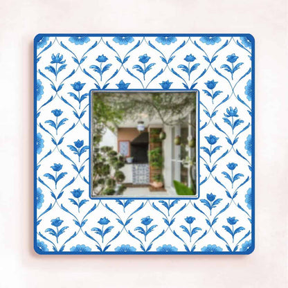 Decorative Designer Mirror - blue monochrome roses - rangreli