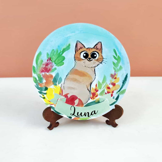 Handpainted Character Table Art - Playful Cat - rangreli