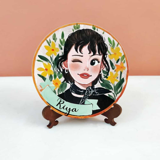 Handpainted Character Table Art - Winking Girl - rangreli