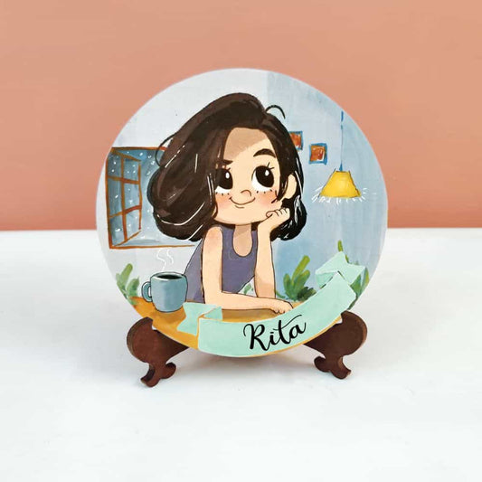 Handpainted Character Table Art - Dreaming girl - rangreli