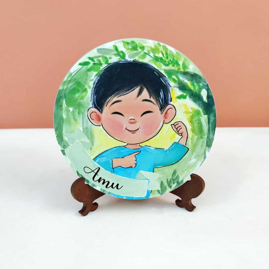 Handpainted Character Table Art - Kid showing off - rangreli