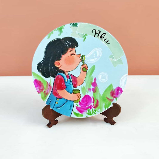 Handpainted Character Table Art - Bubble Blowing Kid - rangreli