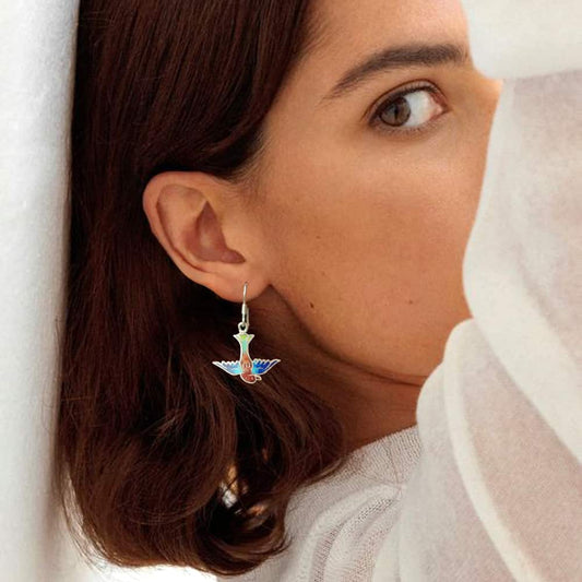 Silver Meenakari Earrings - Bird - rangreli