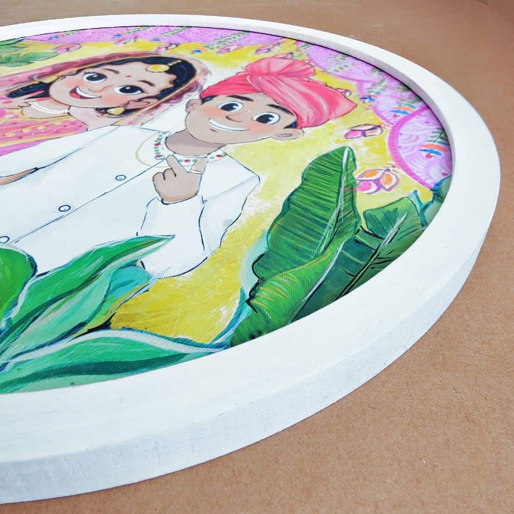 Handpainted Personalized Character  Wedding Couple Nameplate - Full frame - rangreli