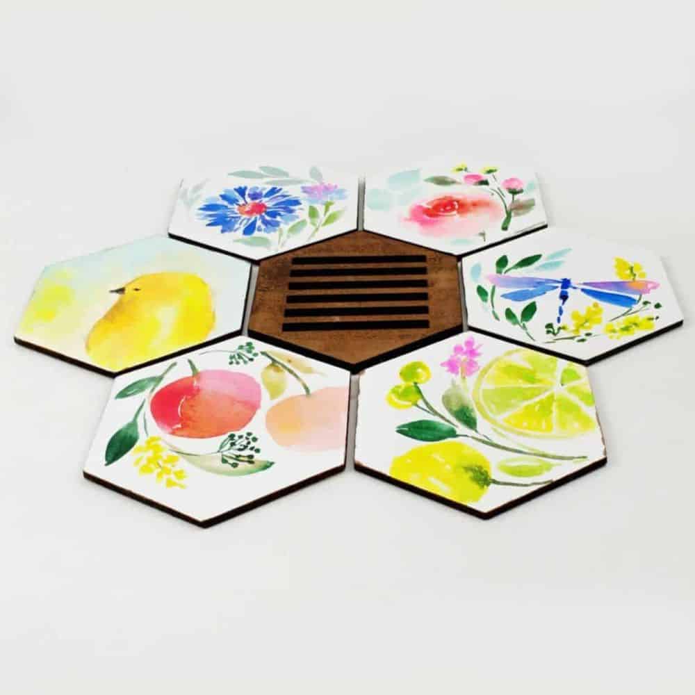 Set of 6 Hand Painted Coasters -2 - rangreli