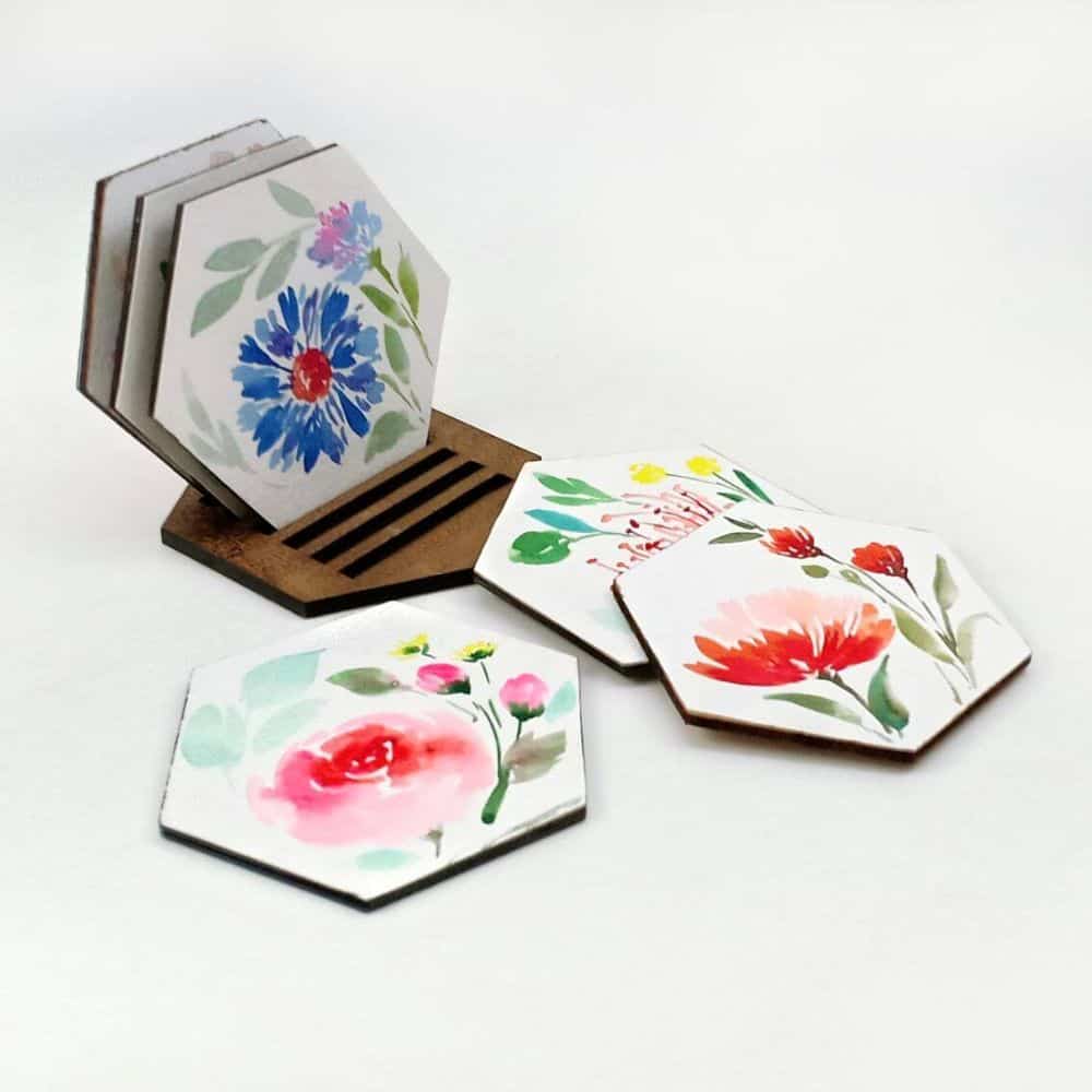 Set of 6 Hand Painted Coasters - 6 - rangreli