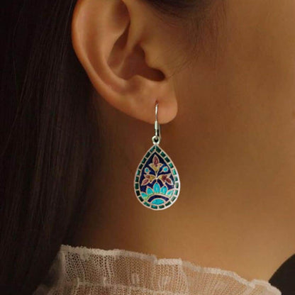 Silver Meenakari Earrings - Floral - rangreli