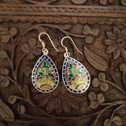 Silver Meenakari Earrings - Floral - rangreli