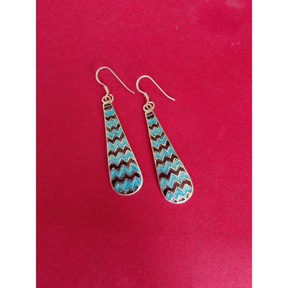 Silver Meenakari Earrings - Teal Carvings - rangreli