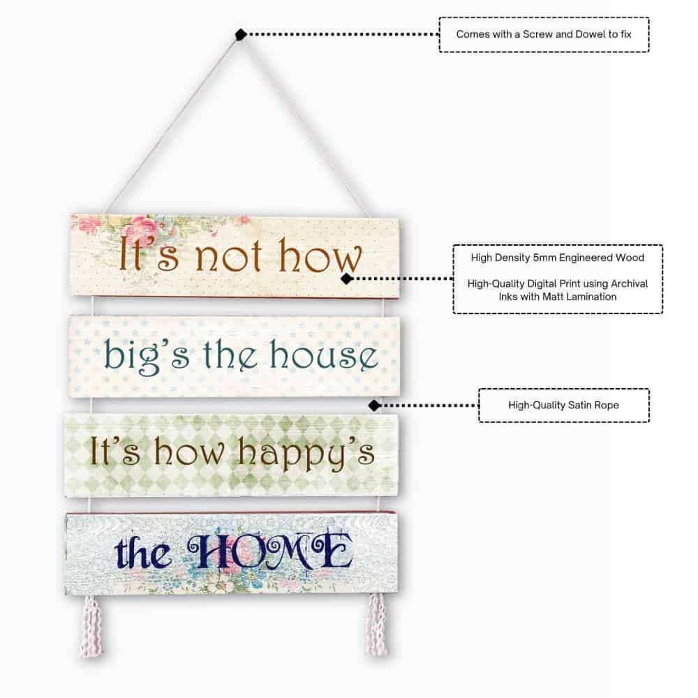 Wall Art - Quote Wall Hanging Planks - Happy Home - rangreli