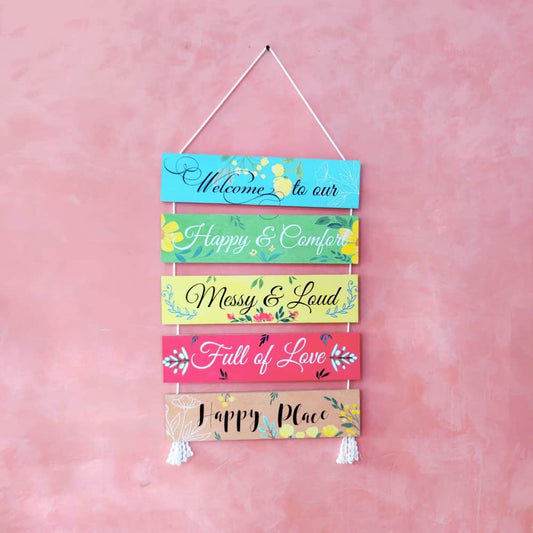 Wall Art - Quote Wall Hanging Planks - Welcome to Happy Place - rangreli