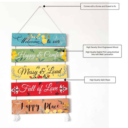 Wall Art - Quote Wall Hanging Planks - Welcome to Happy Place - rangreli