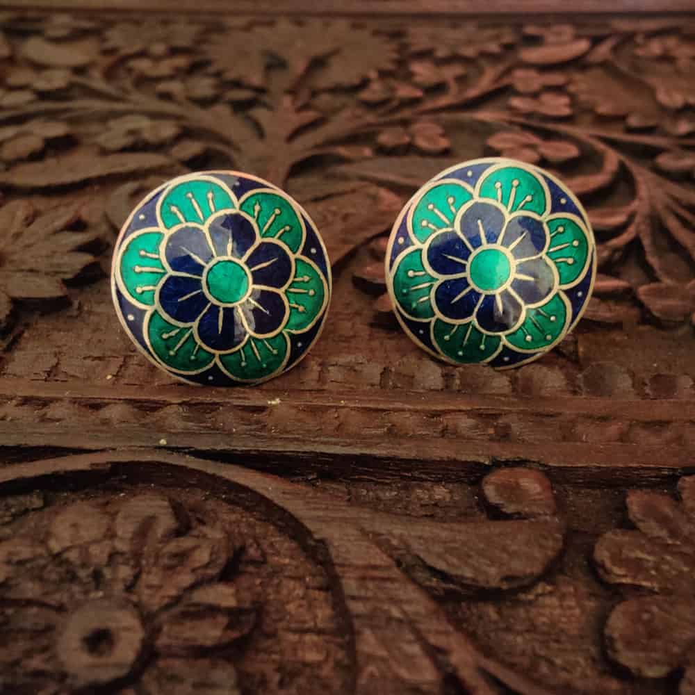 Silver Meenakari Round Studs -Flowers - rangreli