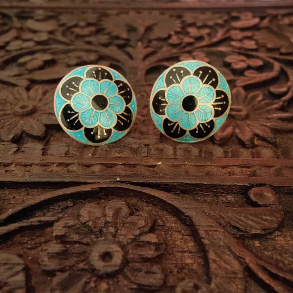 Silver Meenakari Round Studs -Flowers - rangreli