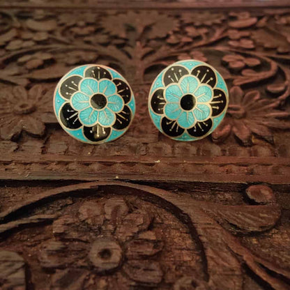 Silver Meenakari Round Studs -Flowers - rangreli