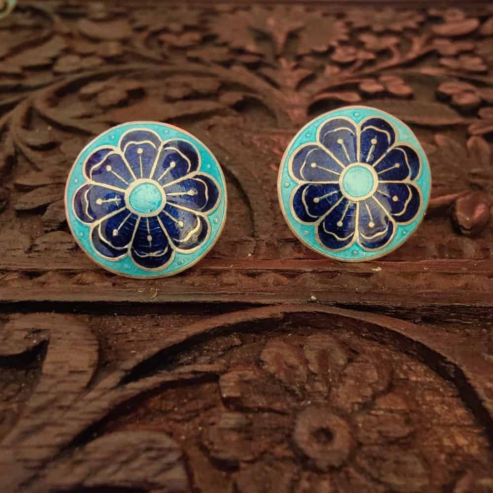 Silver Meenakari Round Studs -Flowers - rangreli