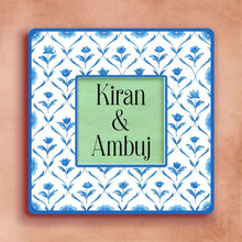 Load image into Gallery viewer, Printed Customized Name plate -  blue monochrome roses - rangreli
