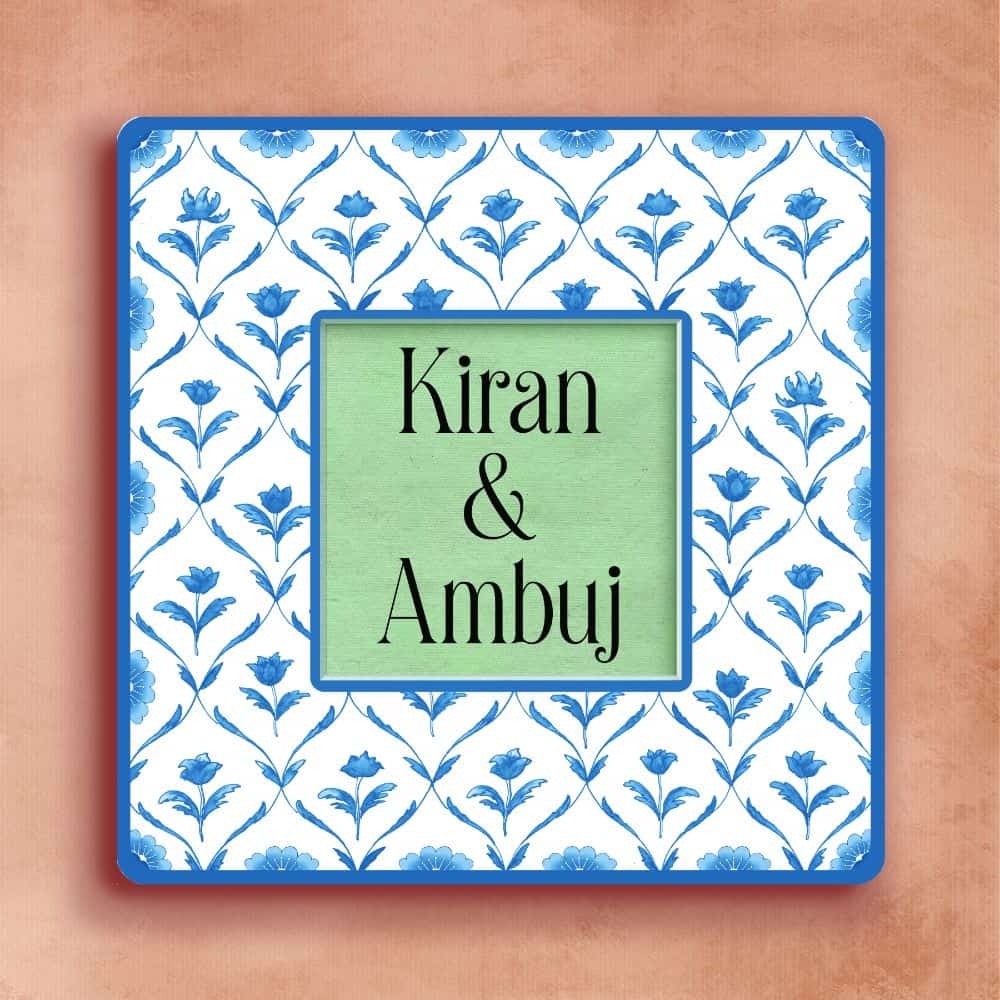 Printed Customized Name plate -  blue monochrome roses - rangreli