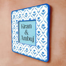 Load image into Gallery viewer, Printed Customized Name plate -  blue monochrome roses - rangreli
