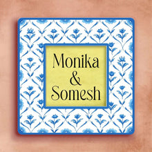 Load image into Gallery viewer, Printed Customized Name plate -  blue monochrome roses - rangreli
