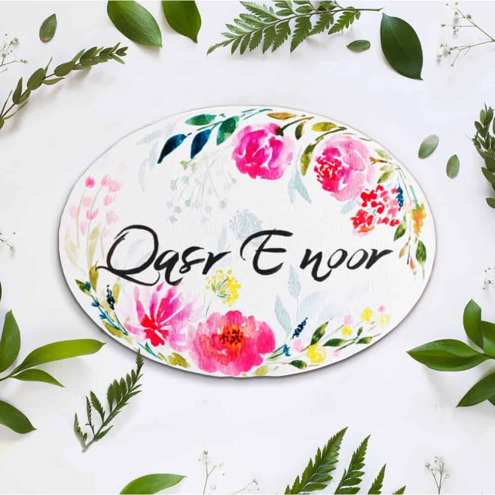 Handpainted Customized Name Plate - White Garden Floral