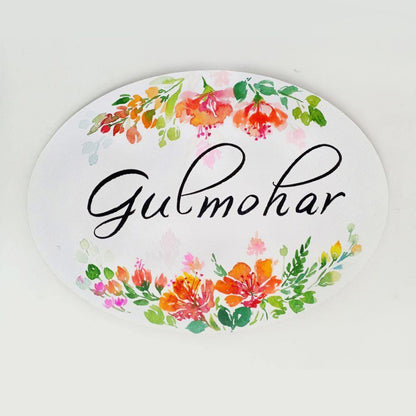 Customized Name Plate - Gulmohar Floral Name Plate - rangreliart