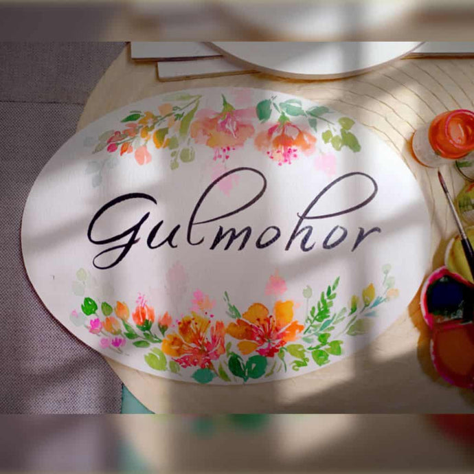 Handpainted Customized Name Plate - Gulmohar Floral Name Plate - rangreli