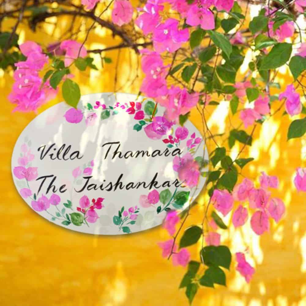 Handpainted Customized Name Plate - Bougainvillea Floral Name Plate