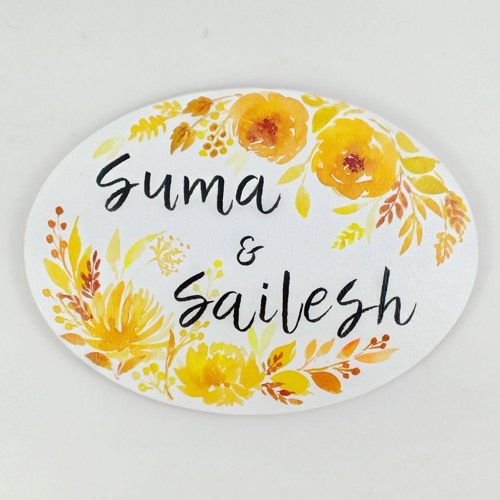 Customized Name Plate - Yellow Floral - rangreliart
