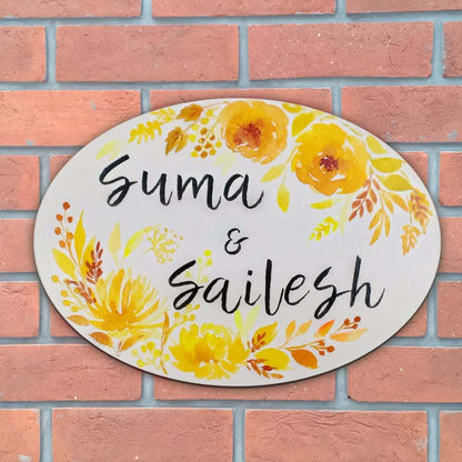 Handpainted Customized Name Plate - Yellow Floral - rangreli
