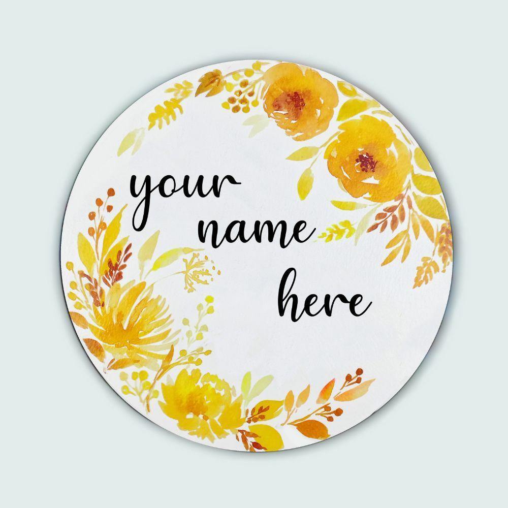 Customized Name Plate - Yellow Floral - rangreliart