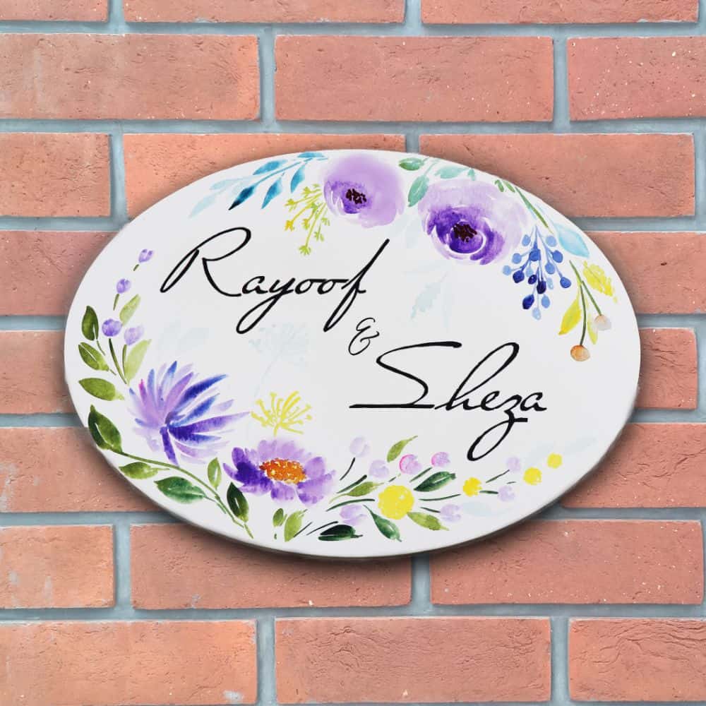 Handpainted Customized Name Plate - Purple Garden Floral - rangreli
