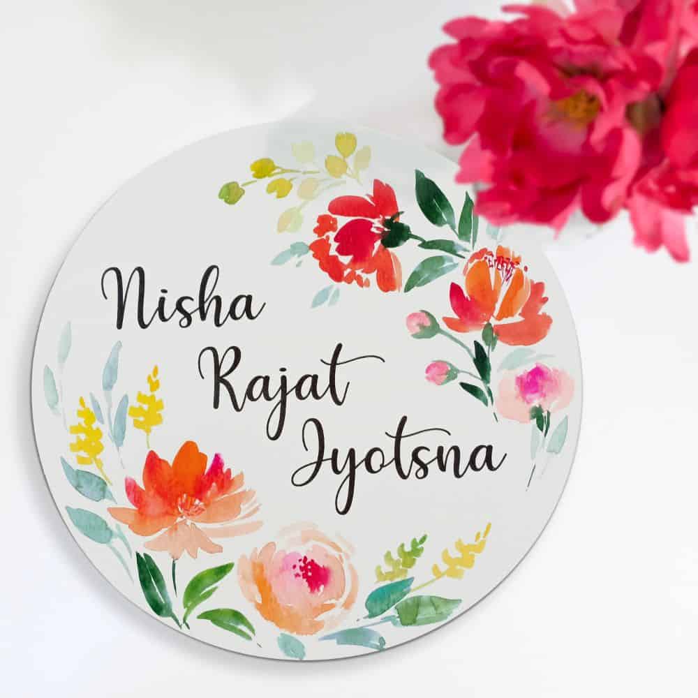 Handpainted Customized Name Plate - Rose Floral Name Plate - rangreli