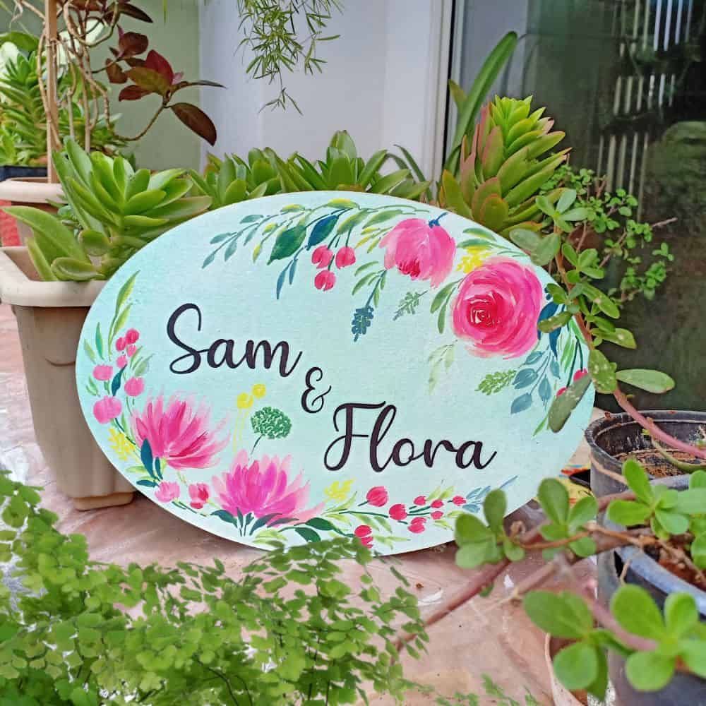 Handpainted Customized Name Plate - Double Garden Floral - rangreli