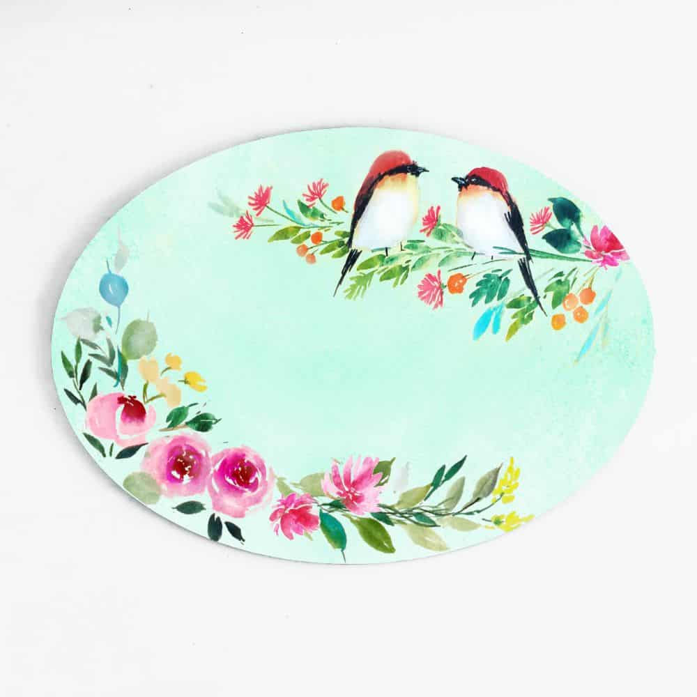 Customized Name Plate - Two Perching Birds Floral - rangreliart