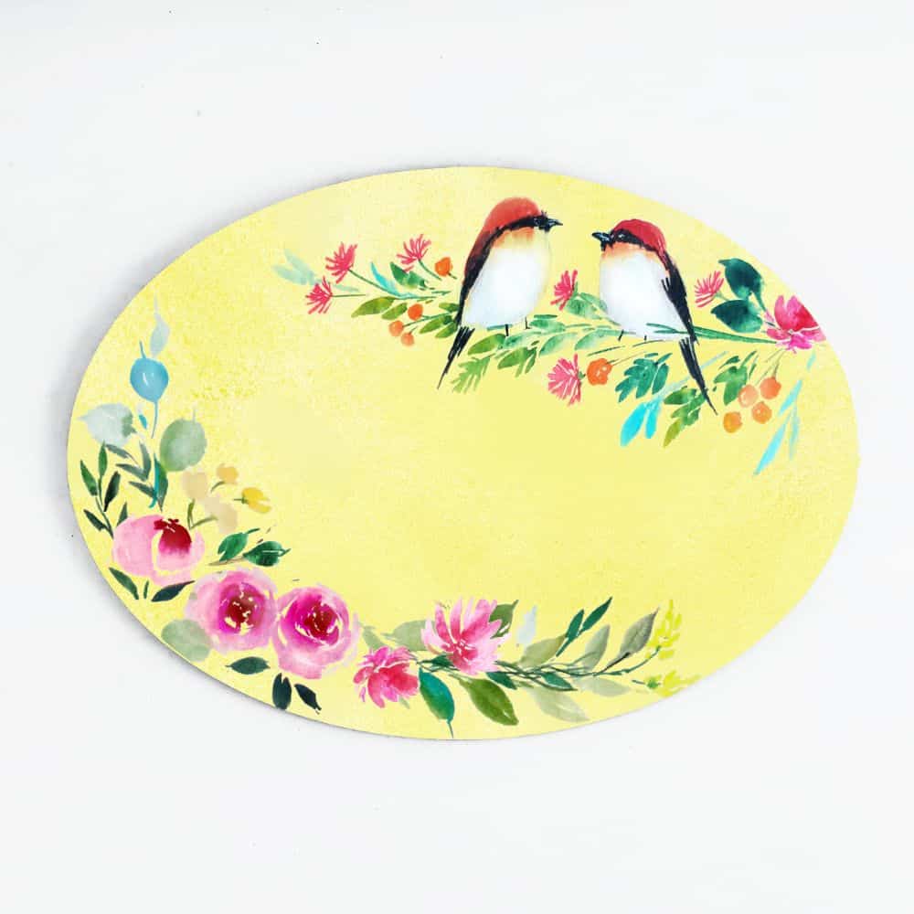 Customized Name Plate - Two Perching Birds Floral - rangreliart