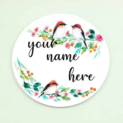Handpainted Customized Name Plate - Three Perching Birds Floral - rangreli