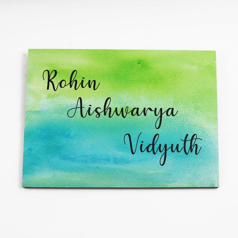 Handpainted Customized Name Plate - Teal and Green Dual Ombre - rangreli
