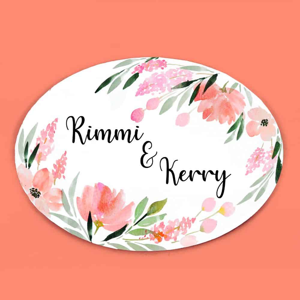 Handpainted Customized Name Plate -  Peach  Corner Name Plate - rangreli