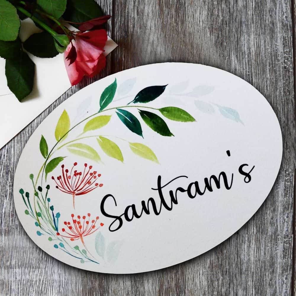 Handpainted Customized Name plate - Corner Foliage Name plate - rangreli