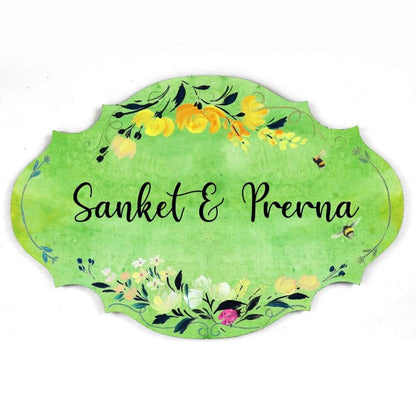 unique hand painted floral name plate