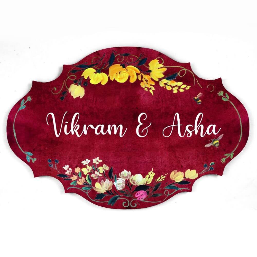 hand painted floral name plate