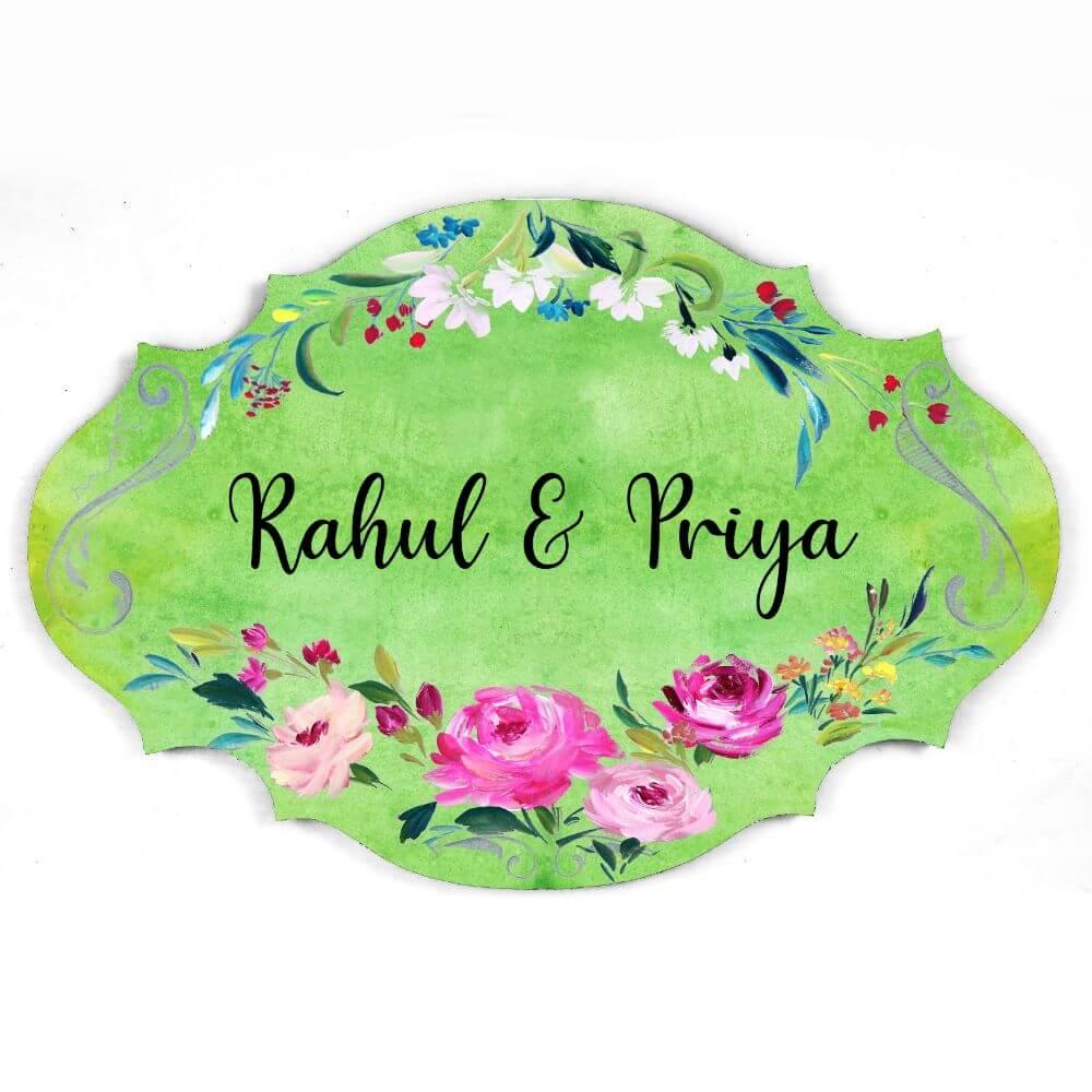 green hand painted name plate