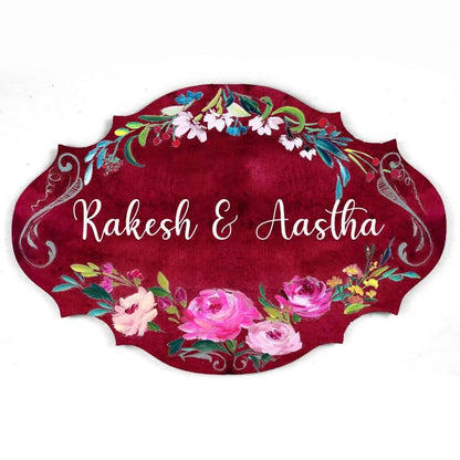 maroon floral name plate for home decor