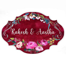 Load image into Gallery viewer, maroon floral name plate for home decor
