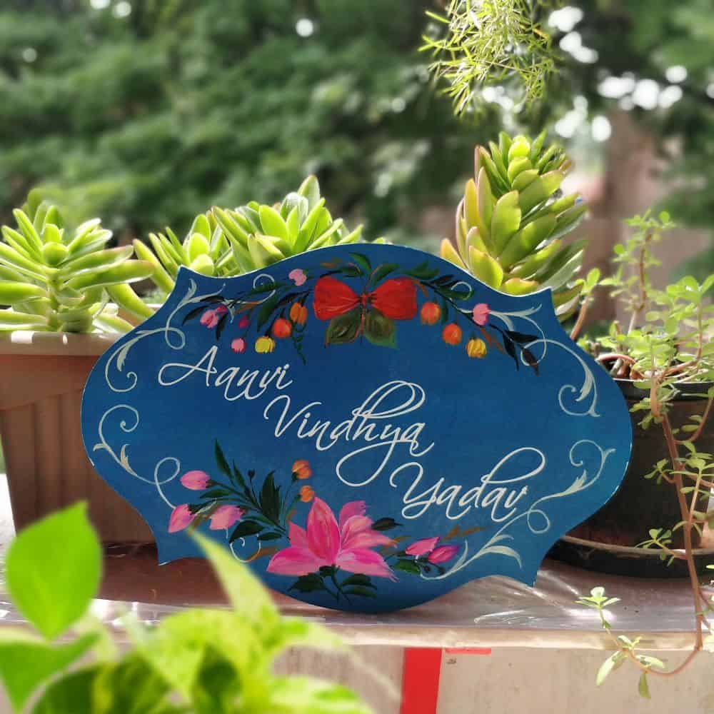 Handpainted Customized Name Plate - Victorian Butterfly Flowers - rangreli