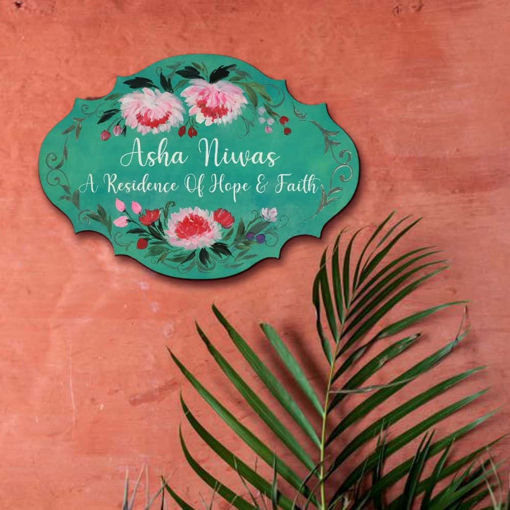 Handpainted Customized Name plate - Victorian Red Flowers - rangreli