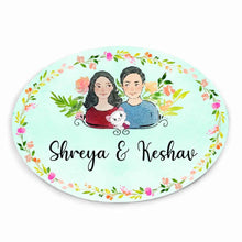 Load image into Gallery viewer, Handpainted Customized Name Plate - Couple with cat Name Plate
