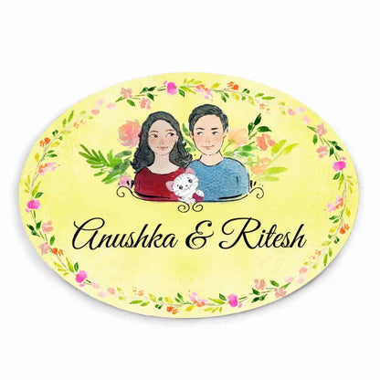 Handpainted Customized Name Plate - Couple with cat Name Plate - rangreli