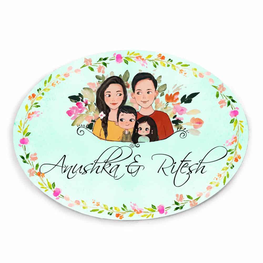 Handpainted Customized Name Plate - Family of 4 Name Plate - rangreli